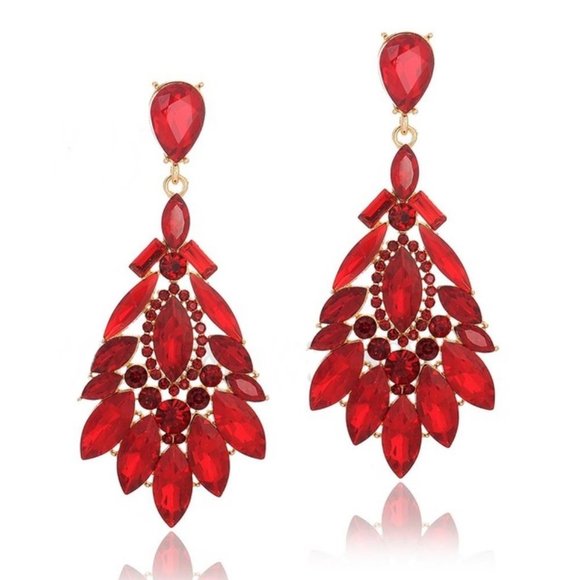 Red Crystal Chandelier Earrings  Prom Pageant Party Special Occasion For… - Picture 3 of 4